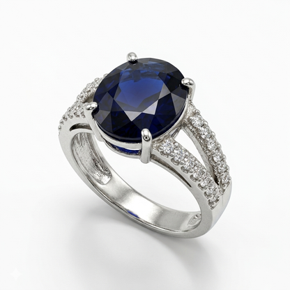 Blue Sapphire Women Ring - Split Shank