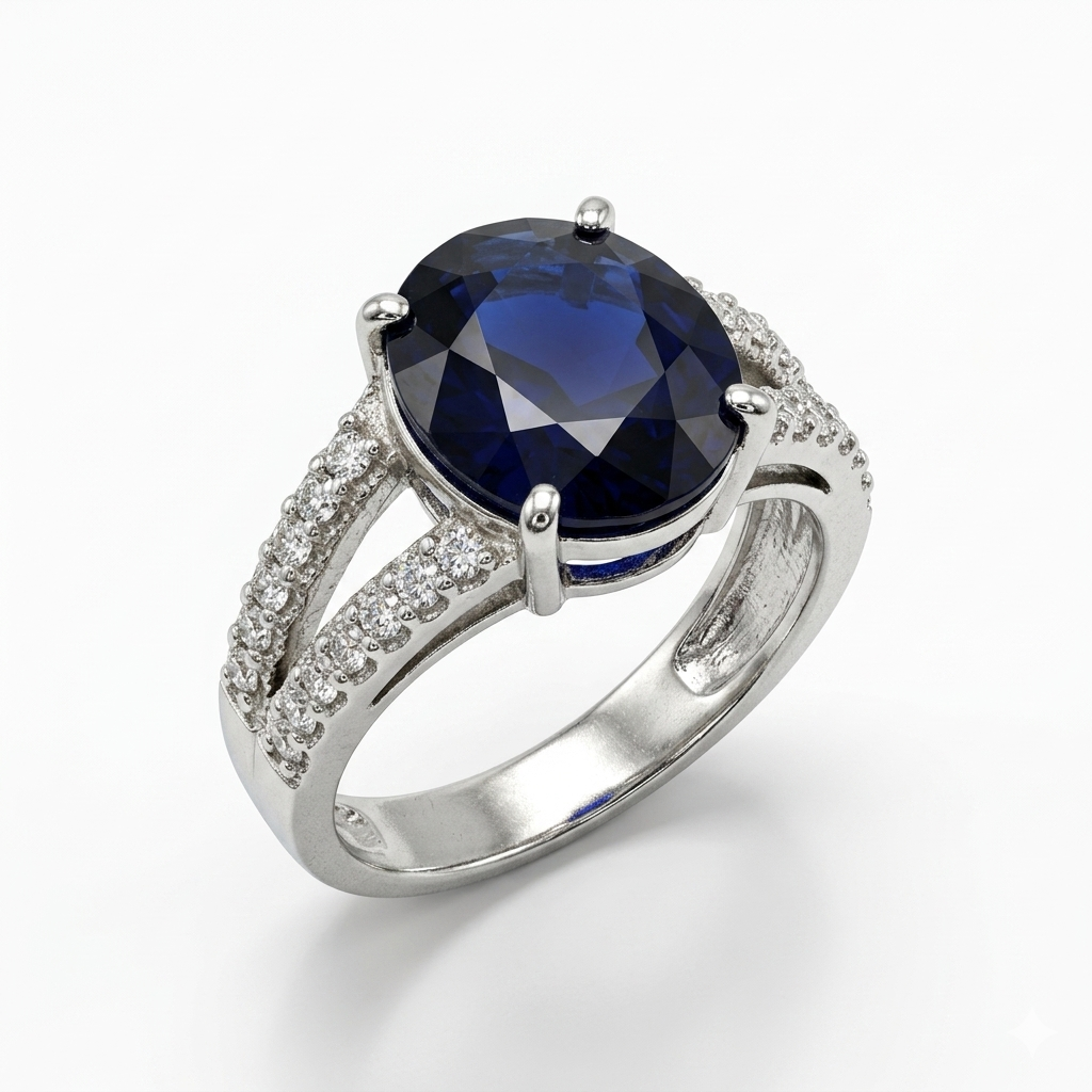 Blue Sapphire Women Ring - Split Shank