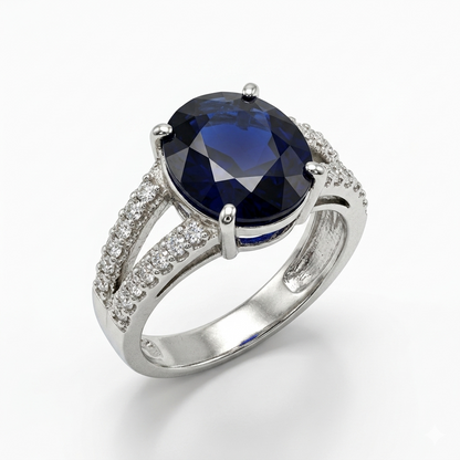 Blue Sapphire Women Ring - Split Shank