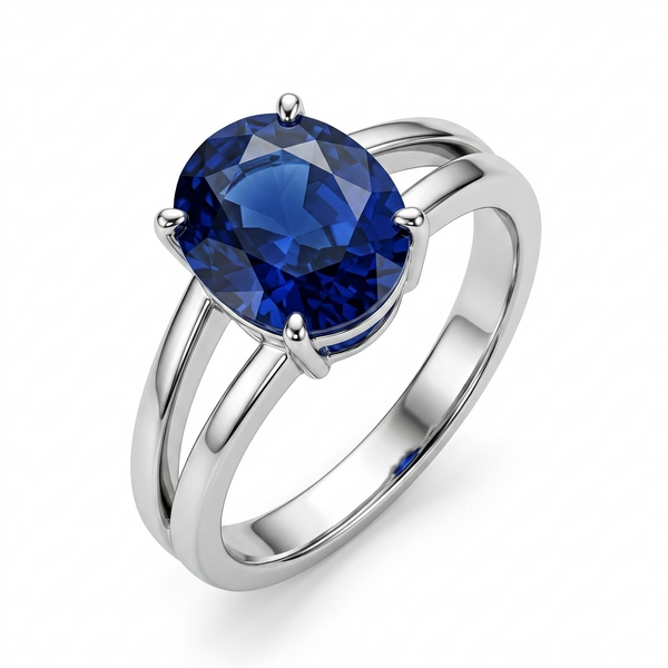 Blue Sapphire Women Ring - Oval Double Band