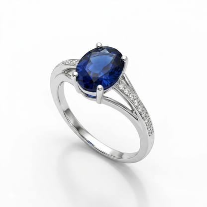 Blue Sapphire Women Ring - oval solitaire