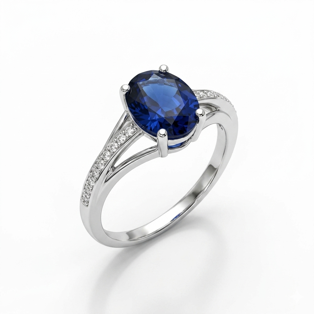 Blue Sapphire Women Ring - oval solitaire