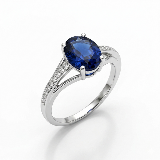 Blue Sapphire Women Ring - oval solitaire