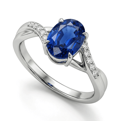 Blue Sapphire Women Ring - Twist Shank Solitaire