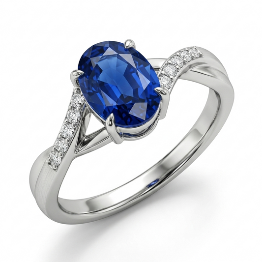 Blue Sapphire Women Ring - Twist Shank Solitaire