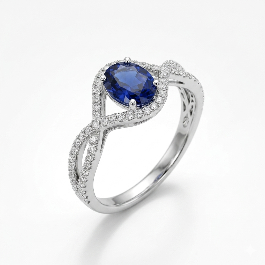 Blue Sapphire Women Ring - Infinity Halo