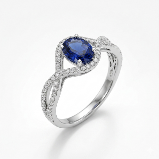 Blue Sapphire Women Ring - Infinity Halo