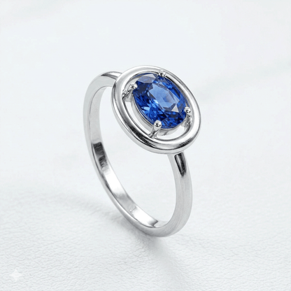Blue Sapphire Women Ring - Oval Floating Halo