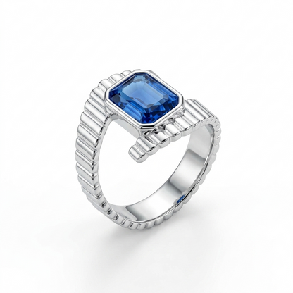 Blue Sapphire Women Ring - Oval Floating Halo