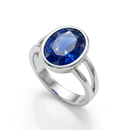 Blue Sapphire Women Ring - Bezel Split