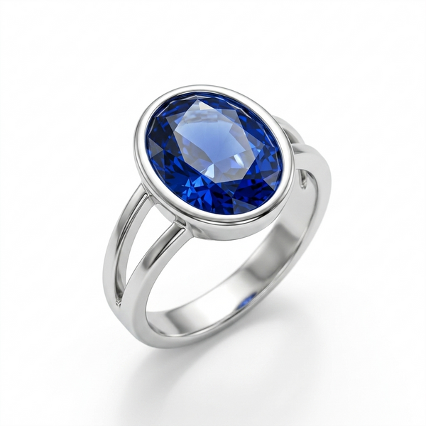 Blue Sapphire Women Ring - Bezel Split
