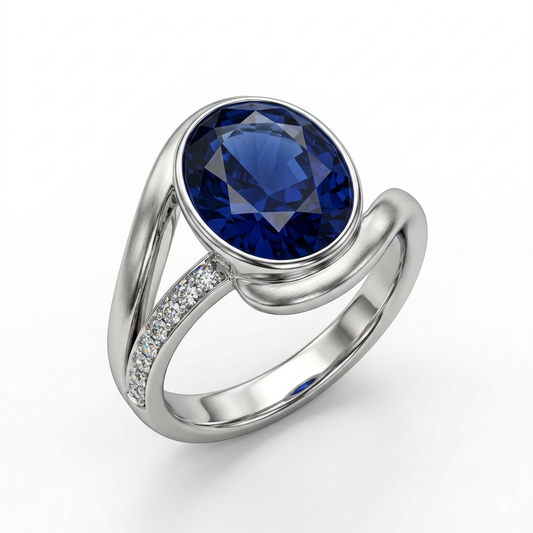 Blue Sapphire Women Ring - Asymmetric Oval