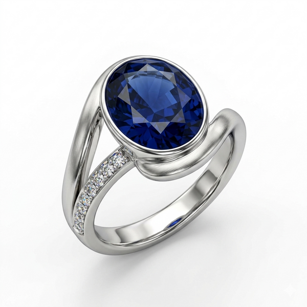 Blue Sapphire Women Ring - Asymmetric Oval