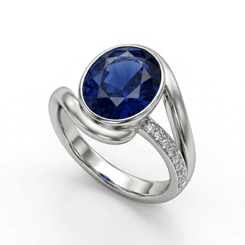 Blue Sapphire Women Ring - Asymmetric Oval