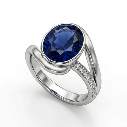 Blue Sapphire Women Ring - Asymmetric Oval