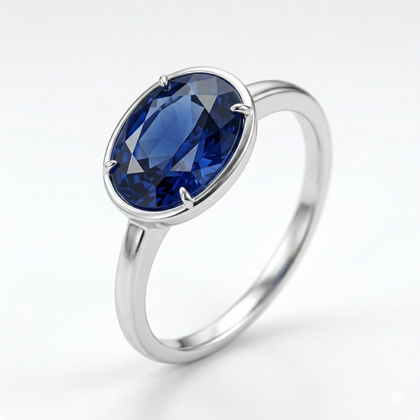Blue Sapphire Women Ring - Framed Solitaire