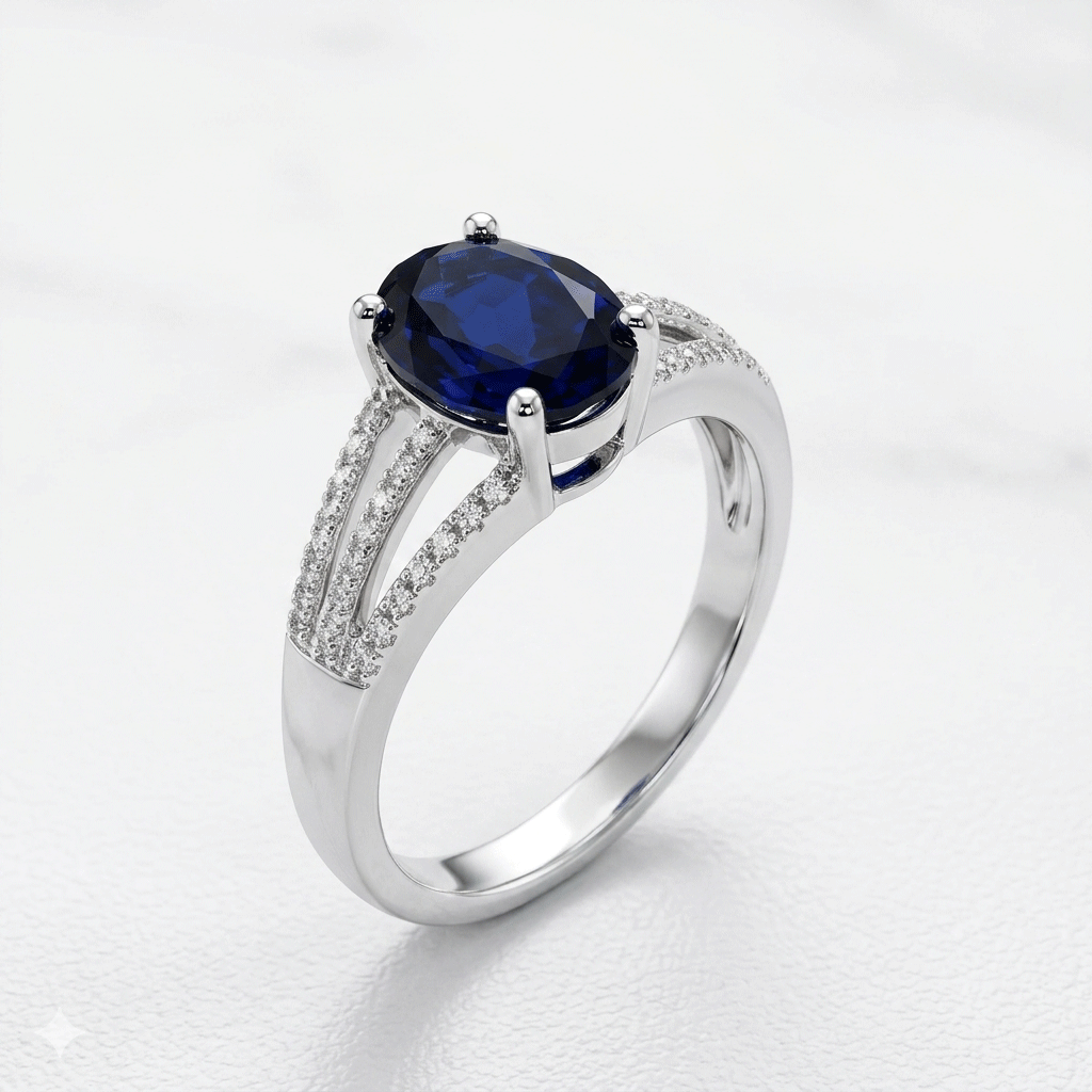 Blue Sapphire Women Ring - Split Shank