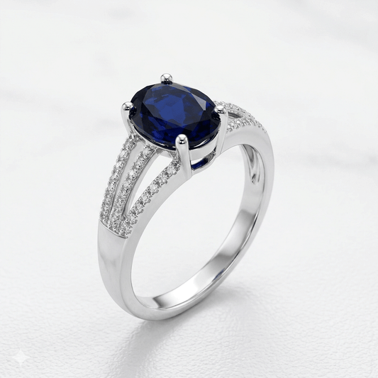 Blue Sapphire Women Ring - Split Shank