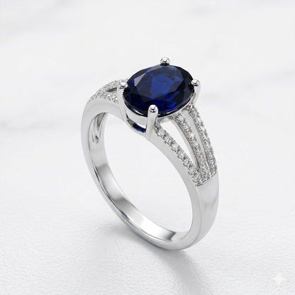 Blue Sapphire Women Ring - Split Shank