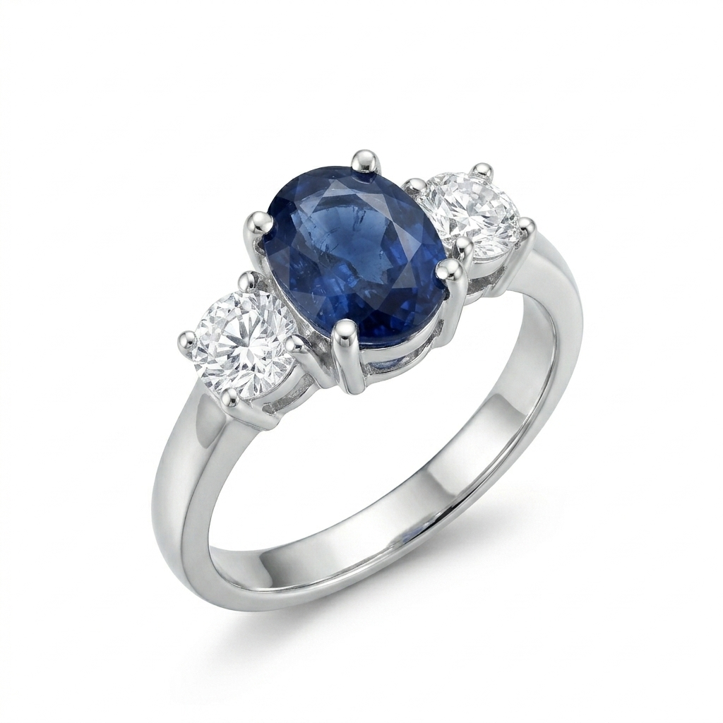 Blue Sapphire Women Ring - Three-Stone