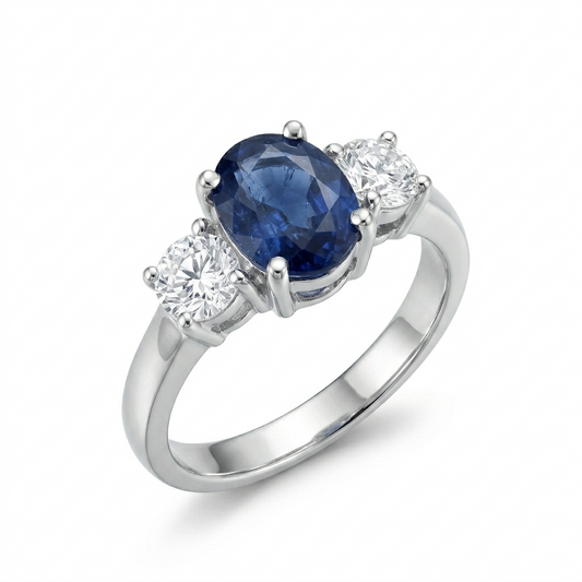Blue Sapphire Women Ring - Three-Stone