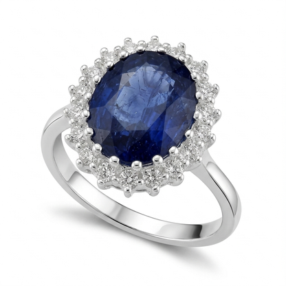 Blue Sapphire Women Ring - Royal Diamond Halo