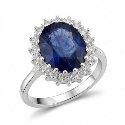 Blue Sapphire Women Ring - Royal Diamond Halo