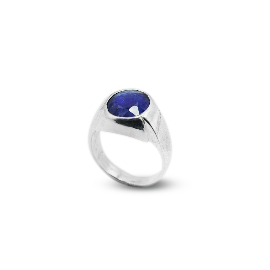 Blue Sapphire Men Ring – Round Simple Design – Jawa Gems