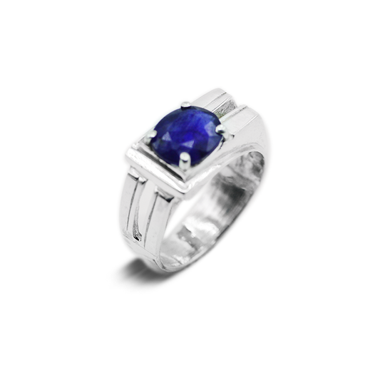 Blue Sapphire Men Ring – Side Stone Band