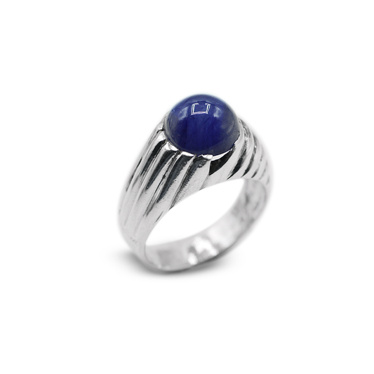 Cabochon Blue Sapphire Men Ring – Curves Band Design