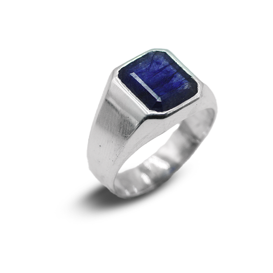 Blue Sapphire Men Ring – Square Bezel Set Ring