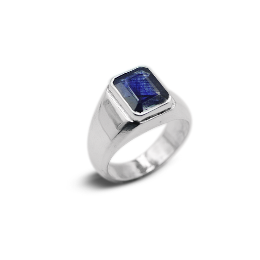 Blue Sapphire Men Ring - Bezel Set Ring