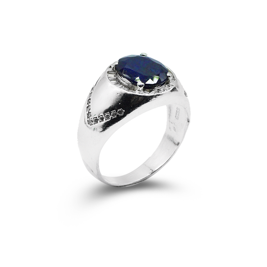 Blue Sapphire Men Ring - Halo Ring