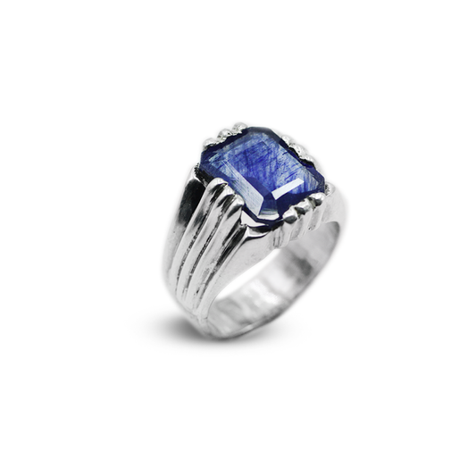 Blue Sapphire Men Ring – Across Lined