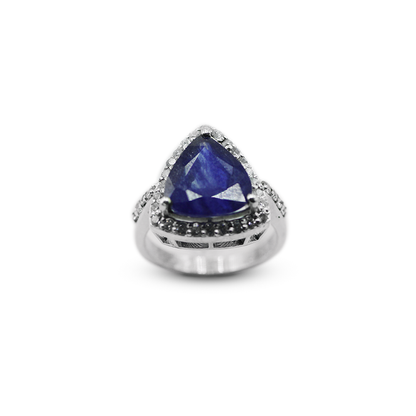 Blue Sapphire Women Ring – Triangular Zircon Halo