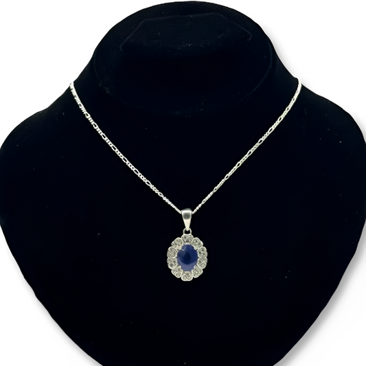 Blue Sapphire Pendant - Zircon Floral