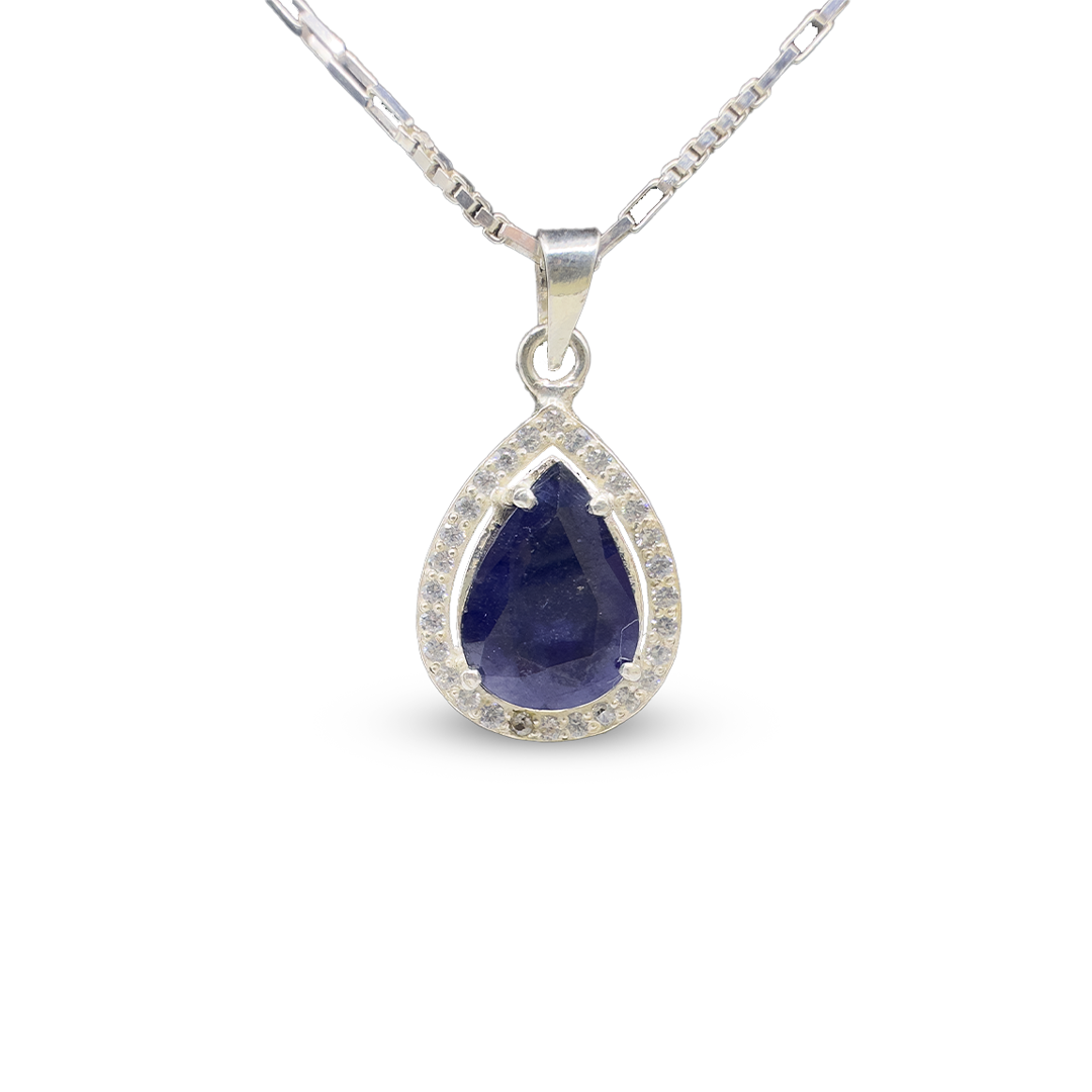 Blue Sapphire Pendant - Sparkle Drop