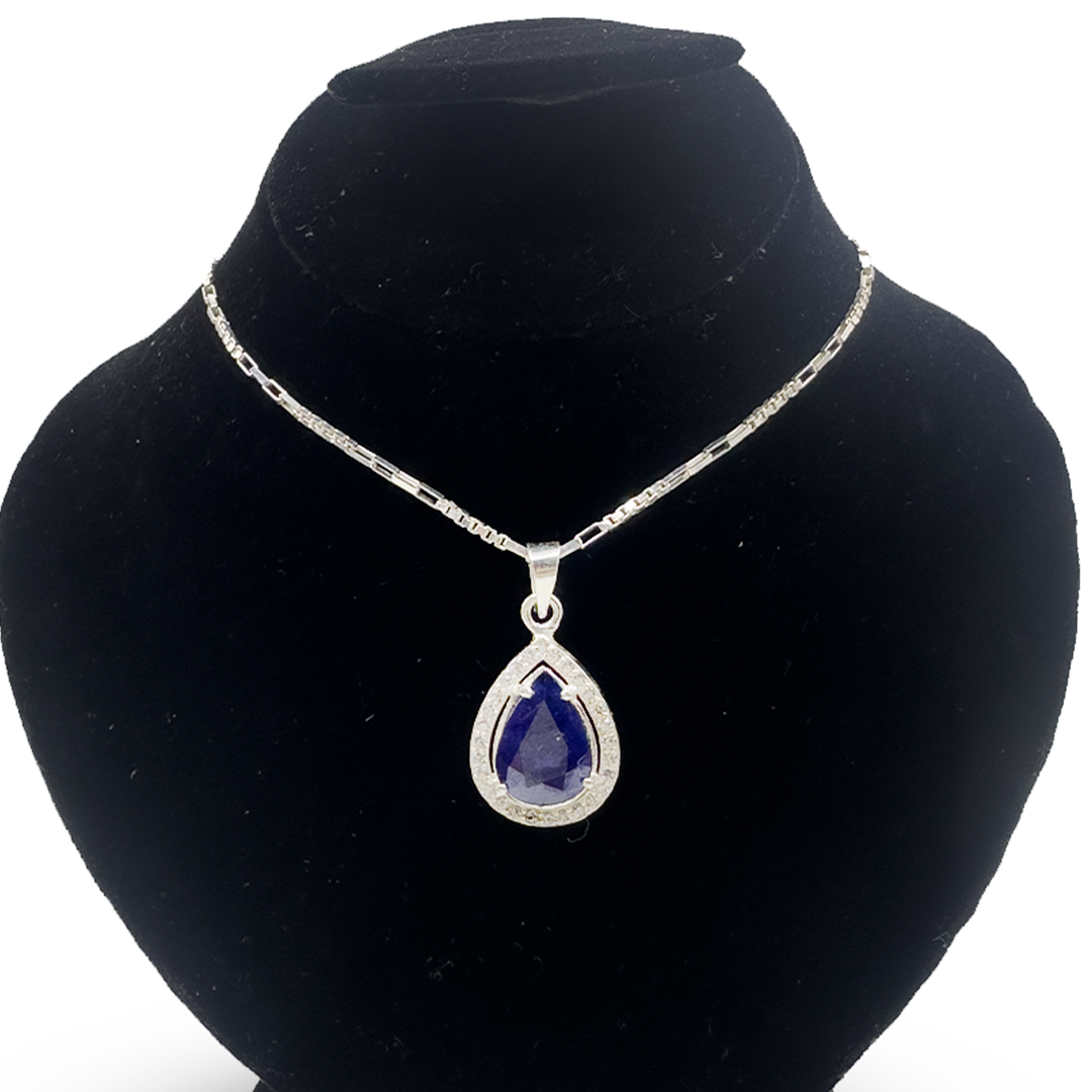 Blue Sapphire Pendant - Sparkle Drop