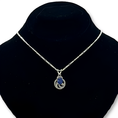 Blue Sapphire Pendant - Pineate Design