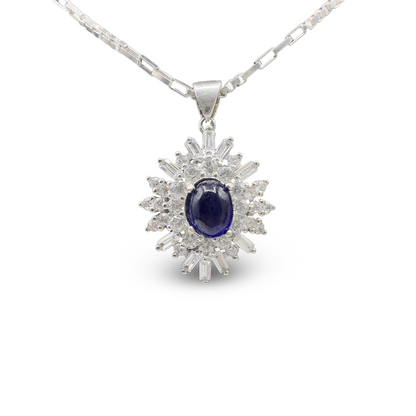 Blue Sapphire Pendant - Zircon Dendrites Design