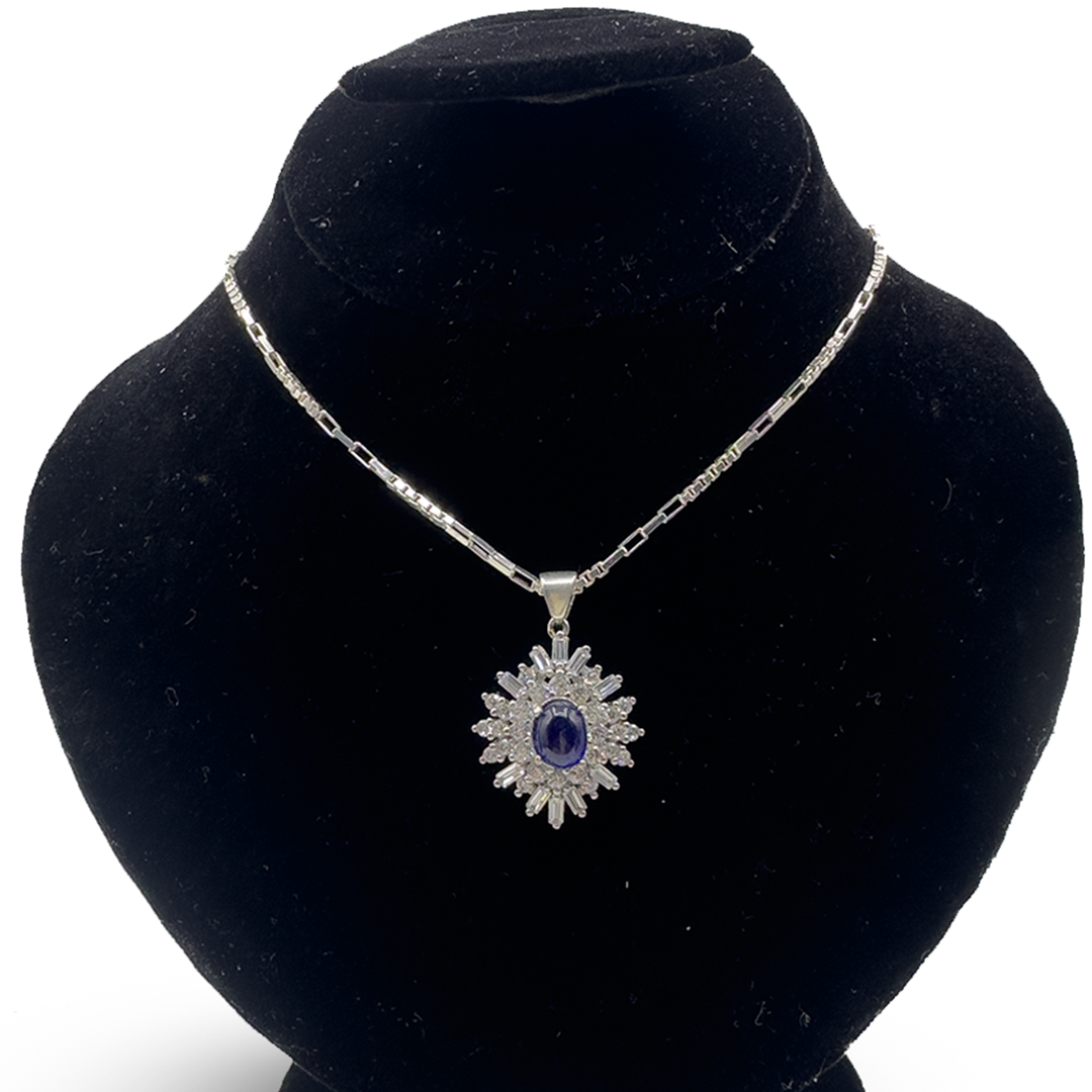 Blue Sapphire Pendant - Zircon Dendrites Design