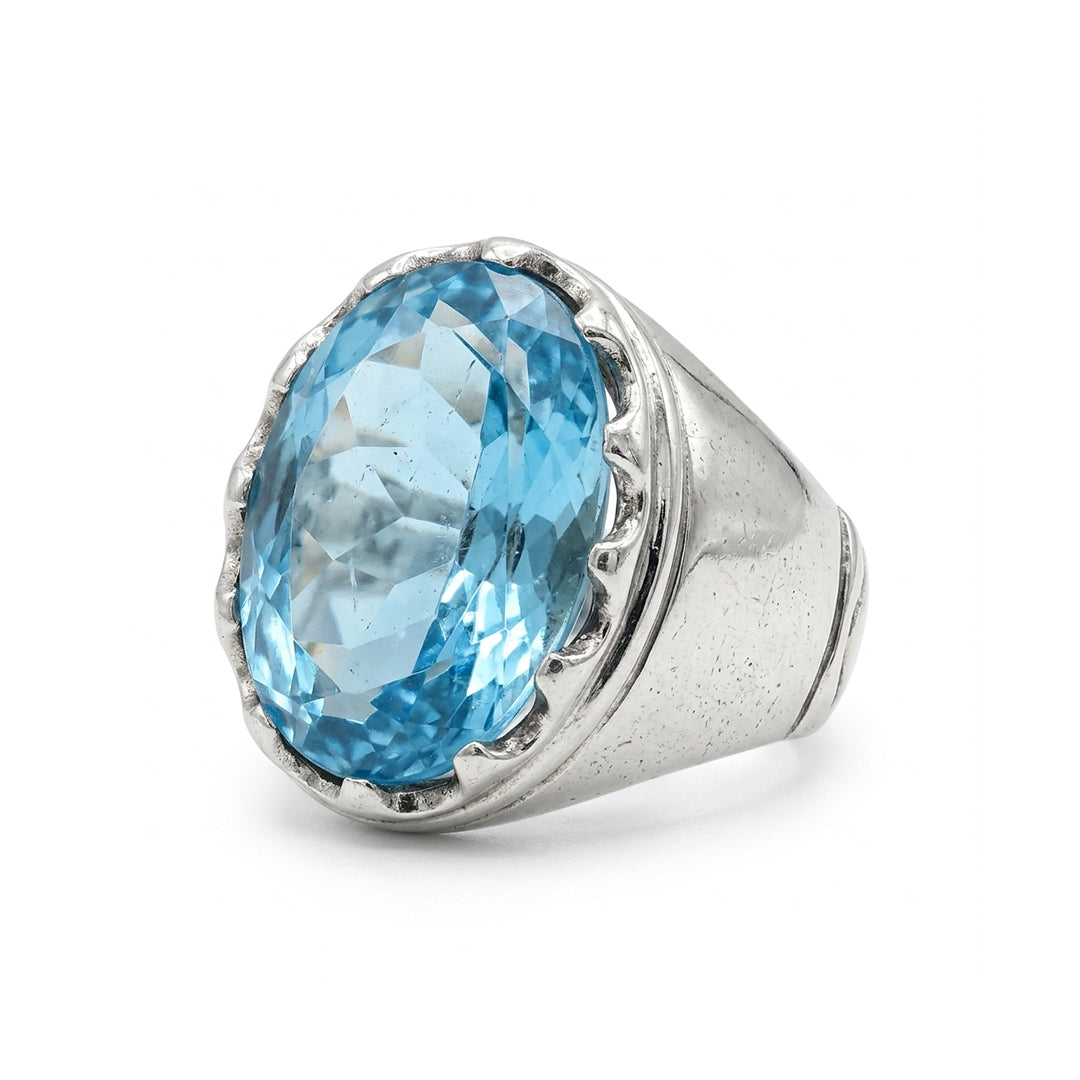Blue Topaz Men Ring - Cabochon Dome