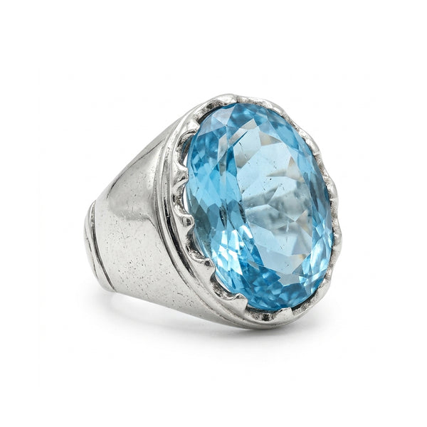 Blue Topaz Men Ring - Cabochon Dome