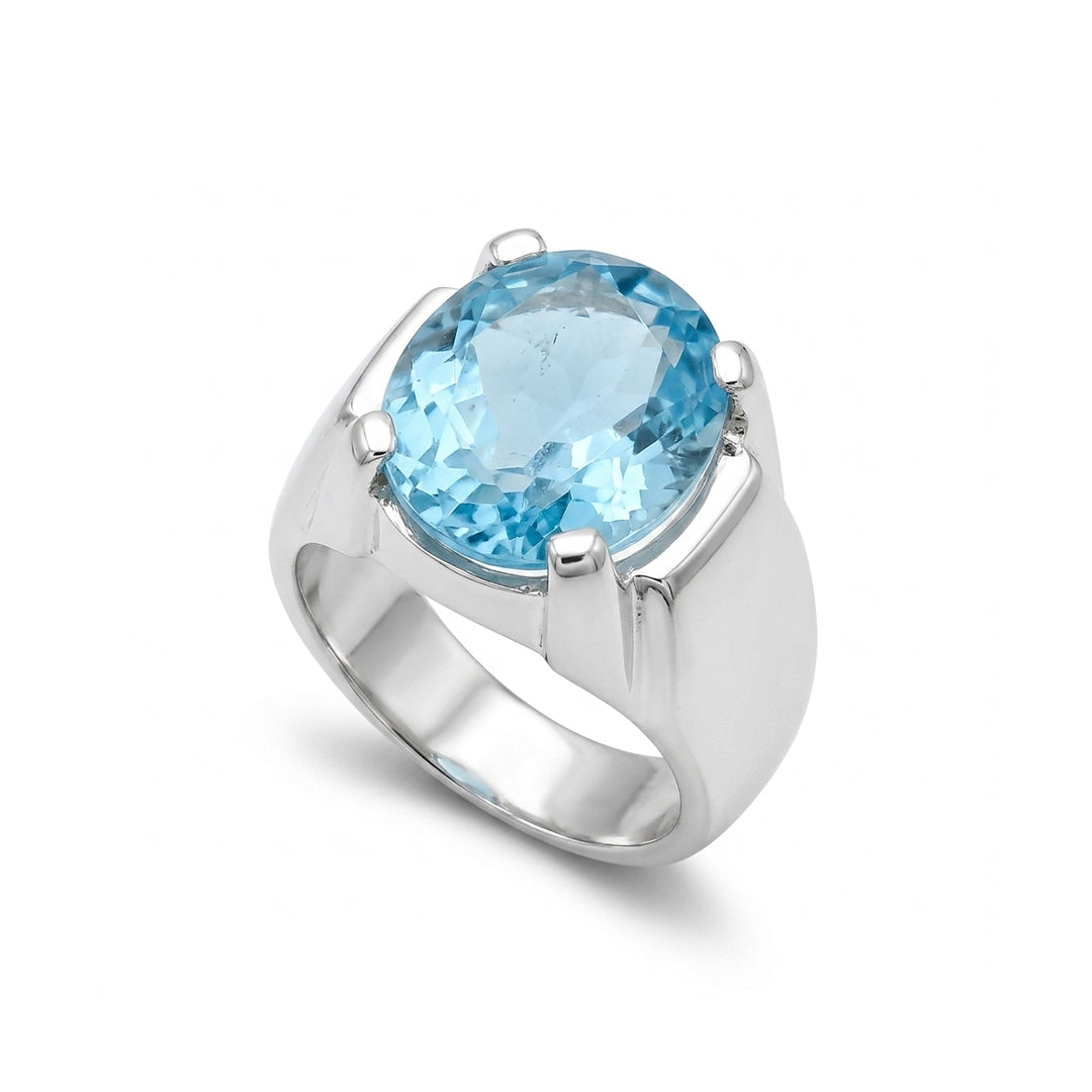 Blue Topaz Silver Ring – Classic Oval Design