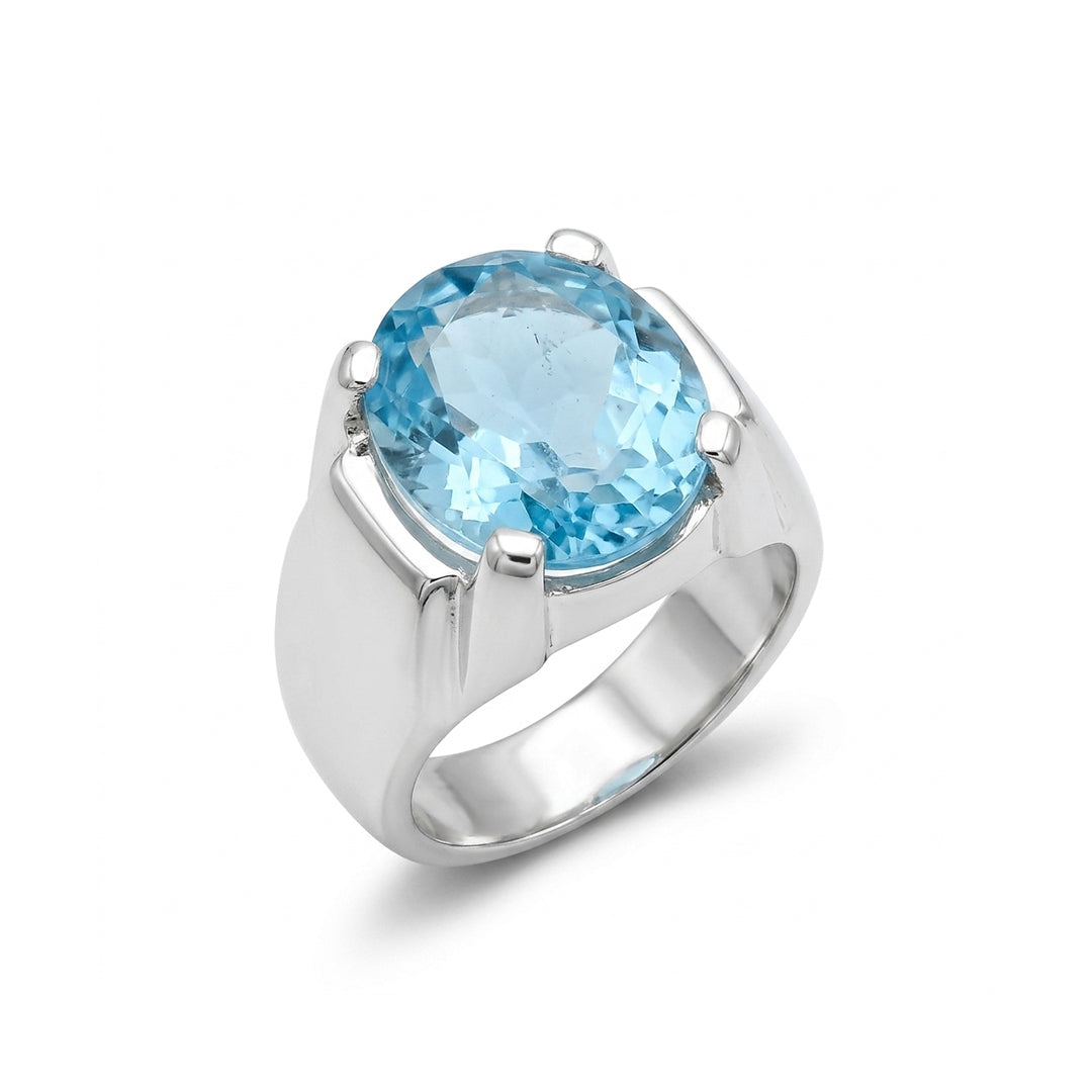 Blue Topaz Silver Ring – Classic Oval Design