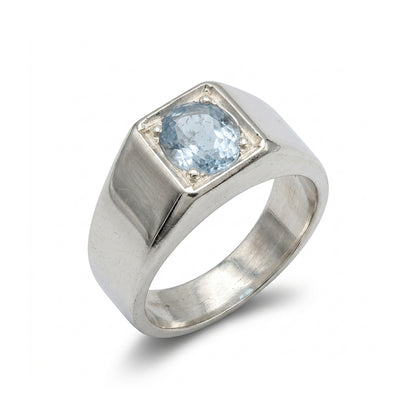 Blue Topaz Men Ring - Emerald-Cut Solitaire