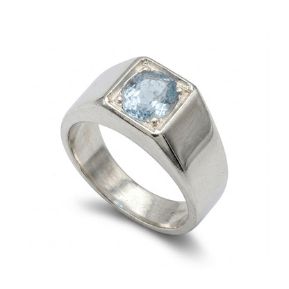 Blue Topaz Men Ring - Emerald-Cut Solitaire
