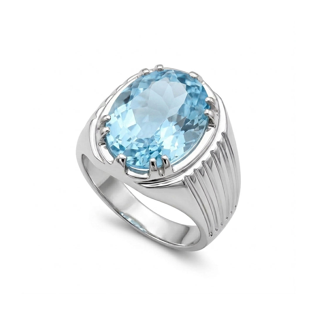 Blue Topaz Men Ring - Emerald-Cut