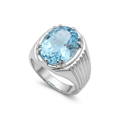 Blue Topaz Men Ring - Emerald-Cut