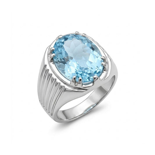 Blue Topaz Men Ring - Emerald-Cut